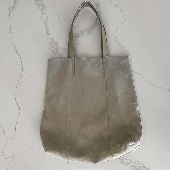 Merona Genuine Suede Leather and Cotton Shopper Tote Bag in Ivory Grey Tone - Picture 7 of 8